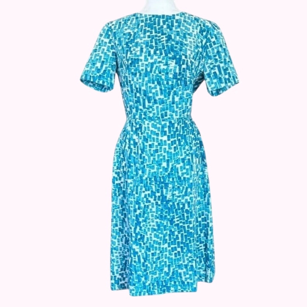 Vintage Blue Mosaic Print Short-Sleeve Dress